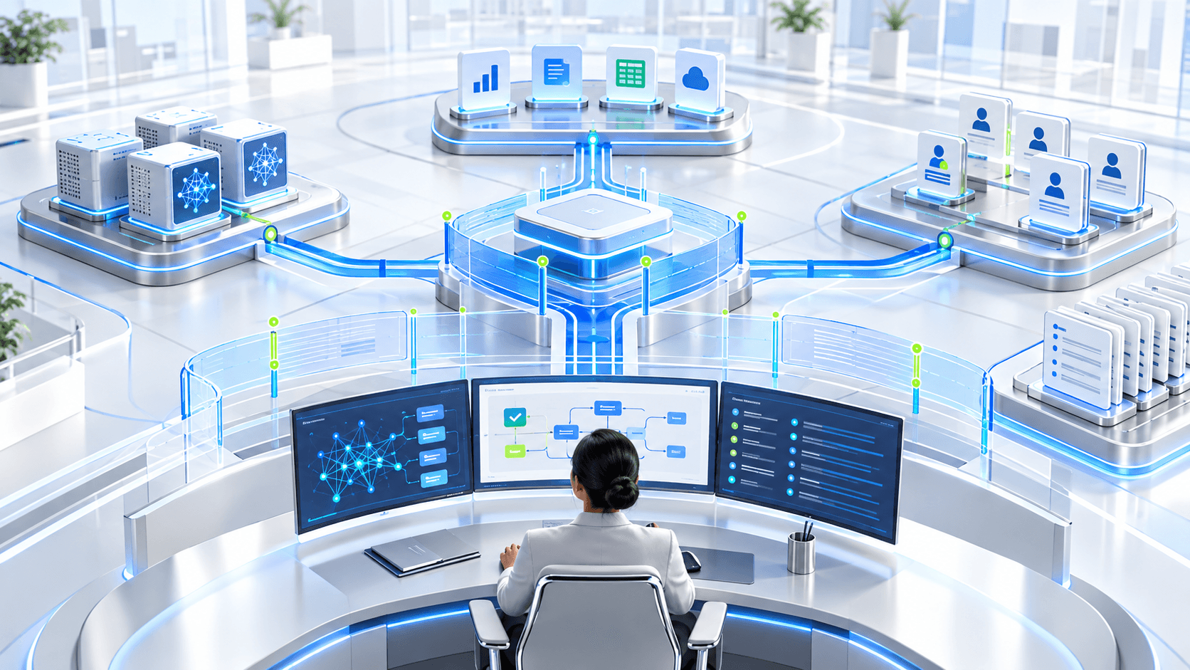 Enterprise AI governance control plane maps model services, approved tools, identity permissions, and human review.