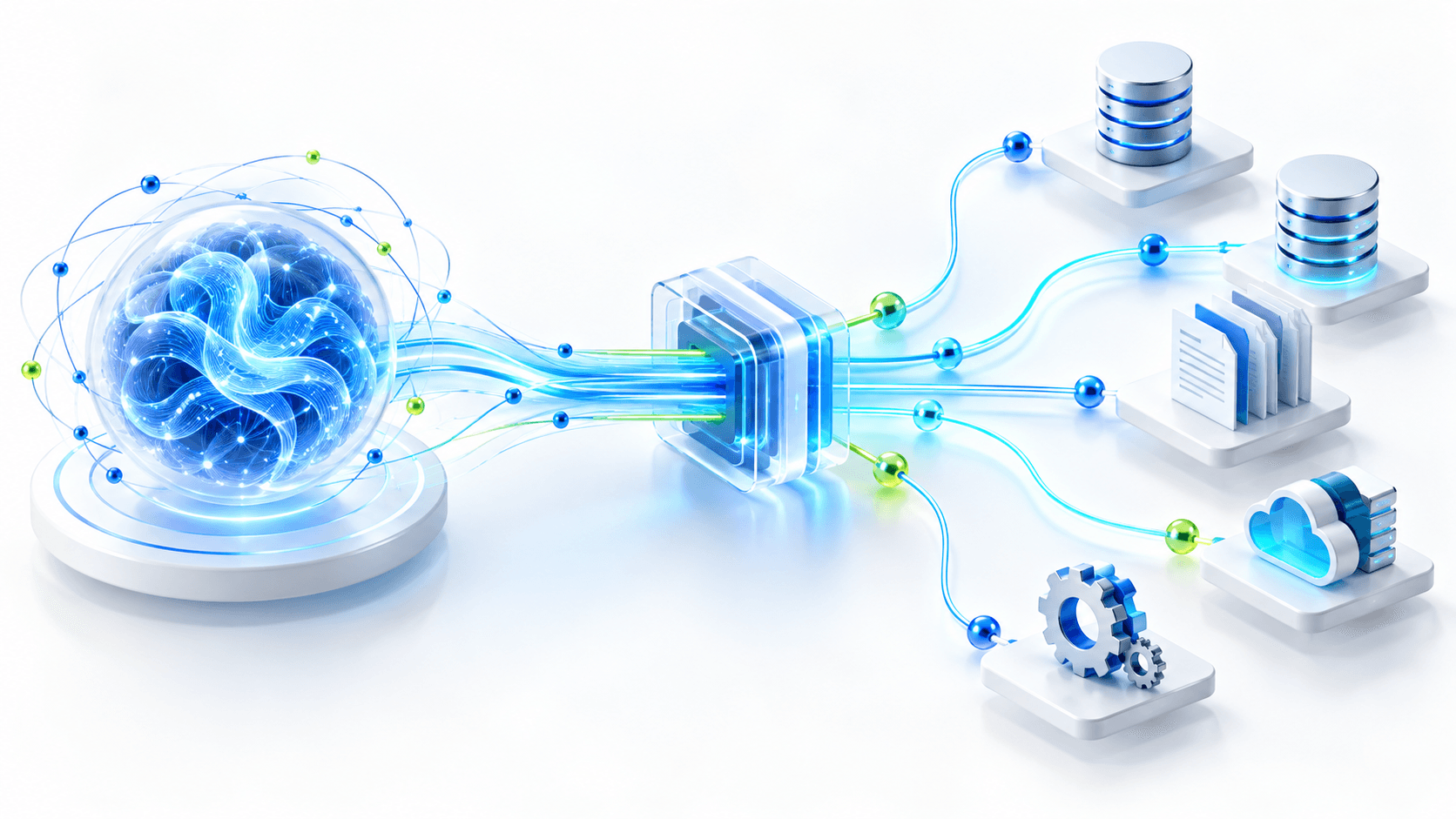 Model Context Protocol securely connects an AI model to enterprise databases, documents, and business tools.
